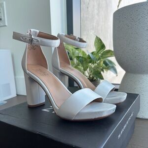 Naturalizer Satin Ivory Block Heel Sandals with Ankle Strap